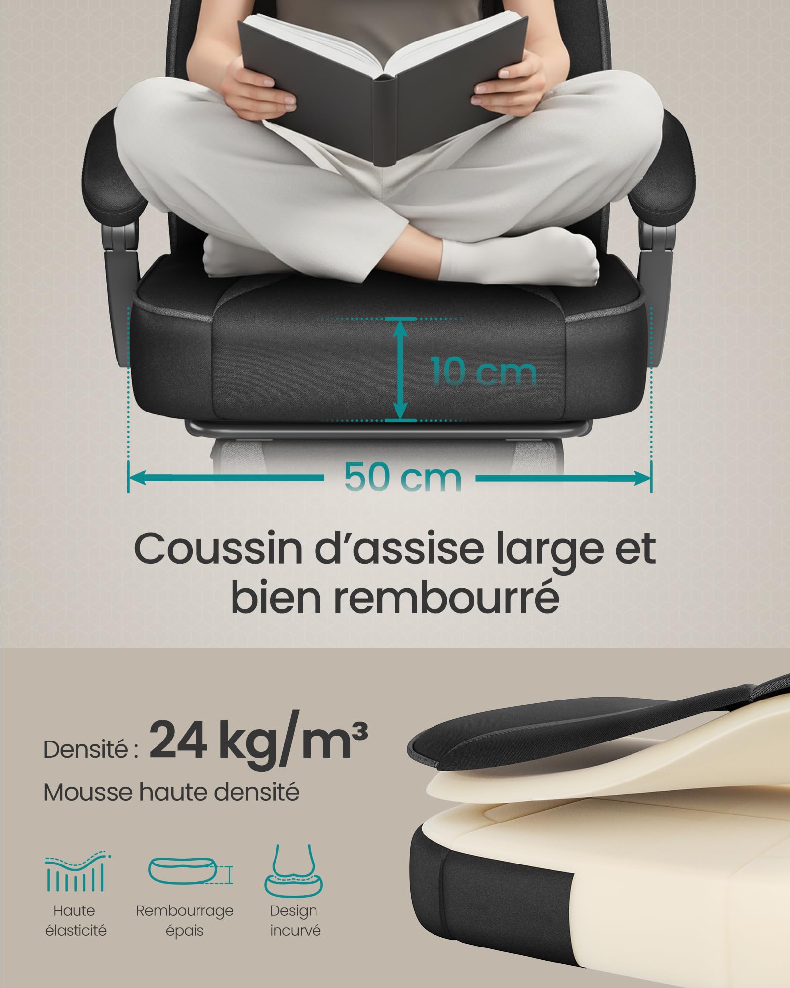 SONGMICS Fauteuil de Bureau Gaming OBG073B03 – Ergonomique, Repose-pieds, Appui-tête, 150 kg