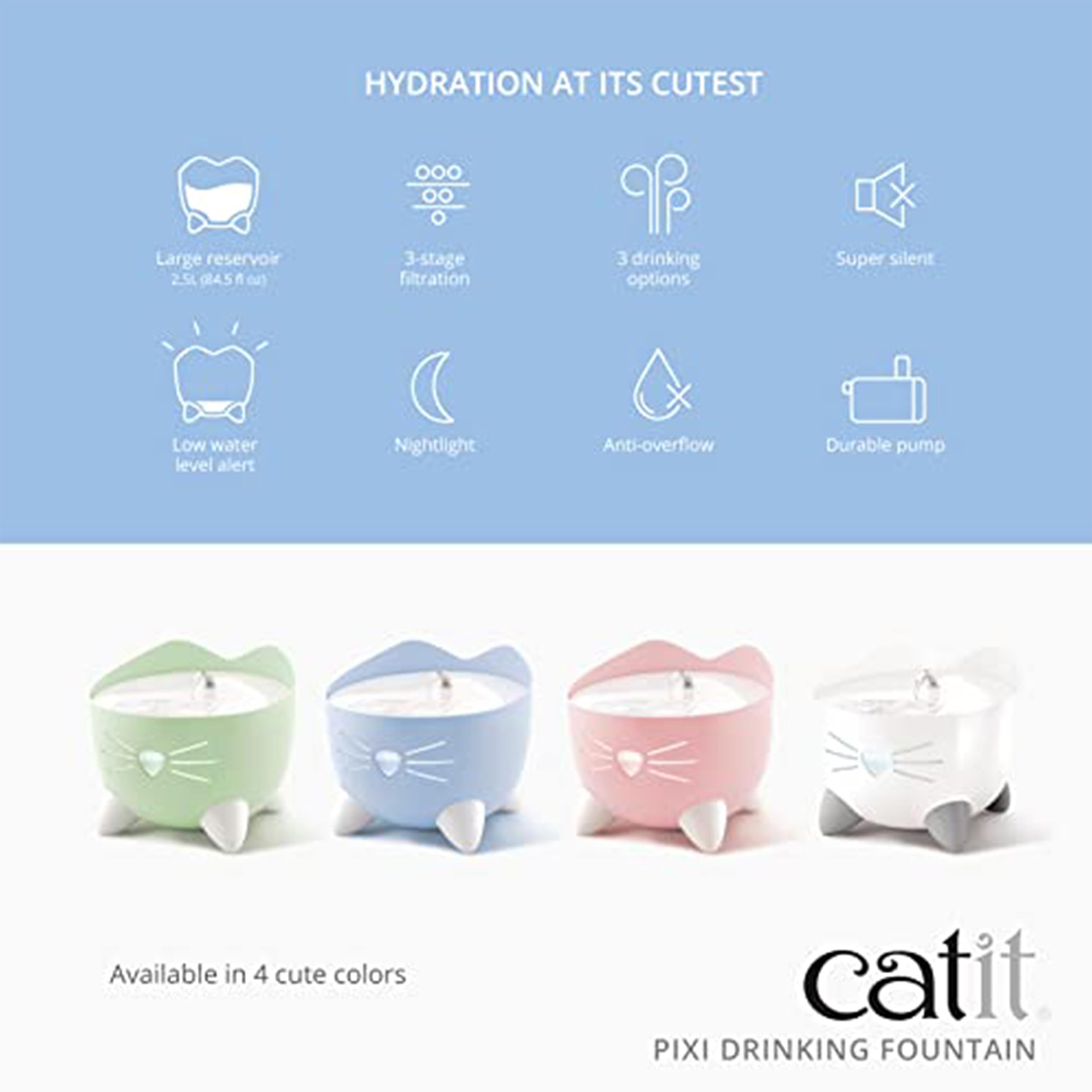 Catit Pixi Fontaine à Eau pour Chat 2,5 L Blanc