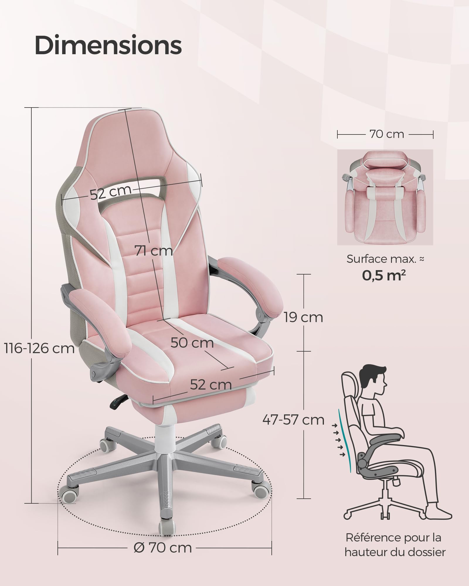 SONGMICS Fauteuil de Bureau Gaming OBG073B03 – Ergonomique, Repose-pieds, Appui-tête, 150 kg