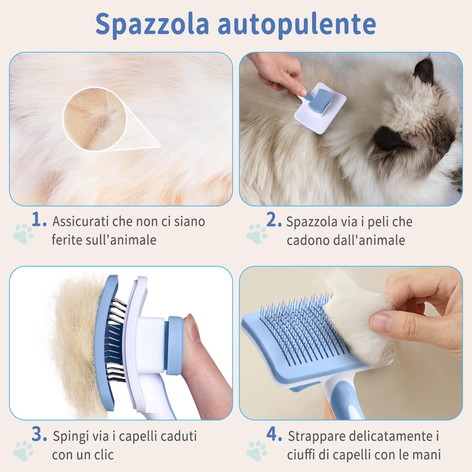 Brosse Autonettoyante Vinabo Chien & Chat – Poils Longs & Courts, Démêlané Doux