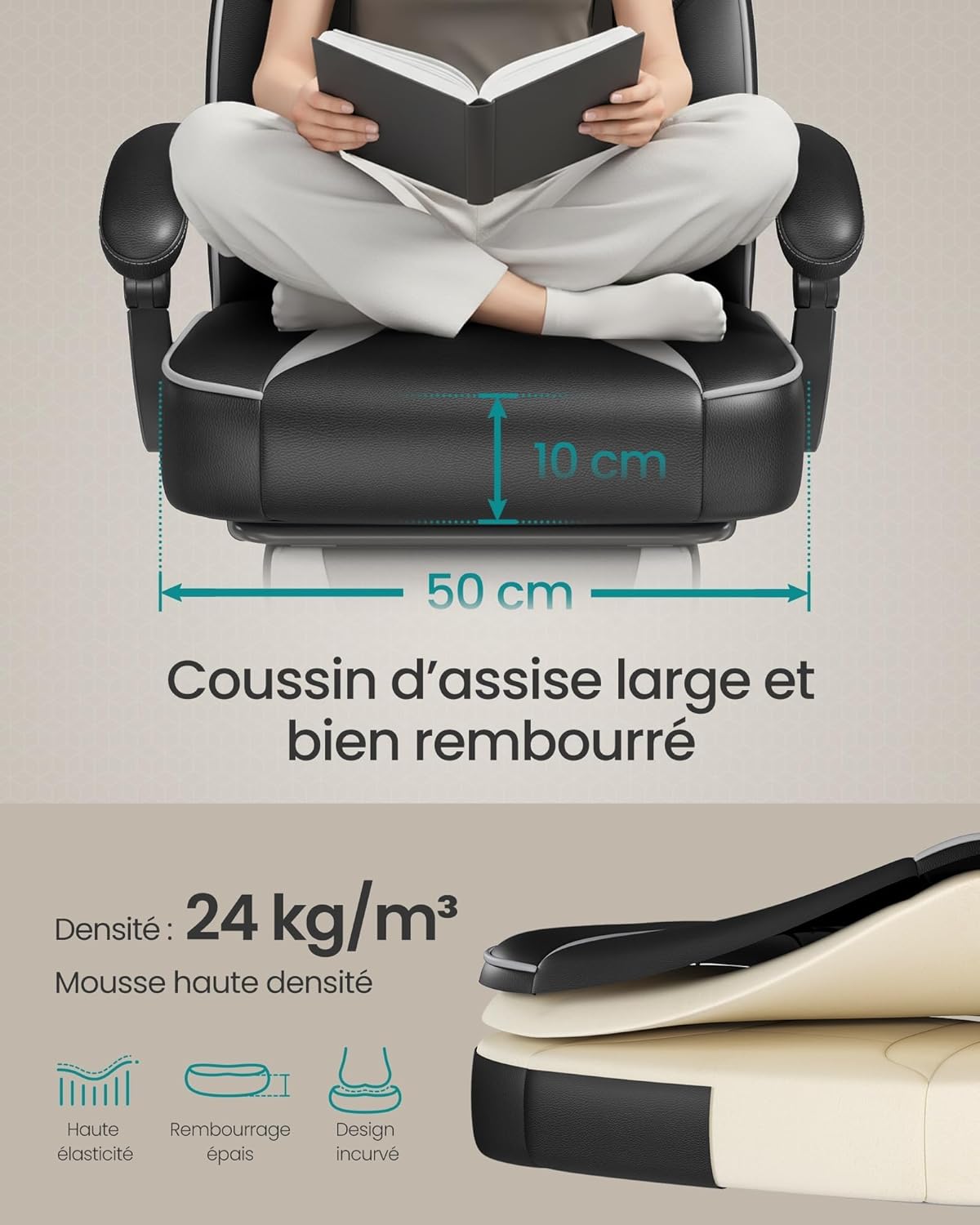 SONGMICS Fauteuil de Bureau Gaming OBG073B03 – Ergonomique, Repose-pieds, Appui-tête, 150 kg
