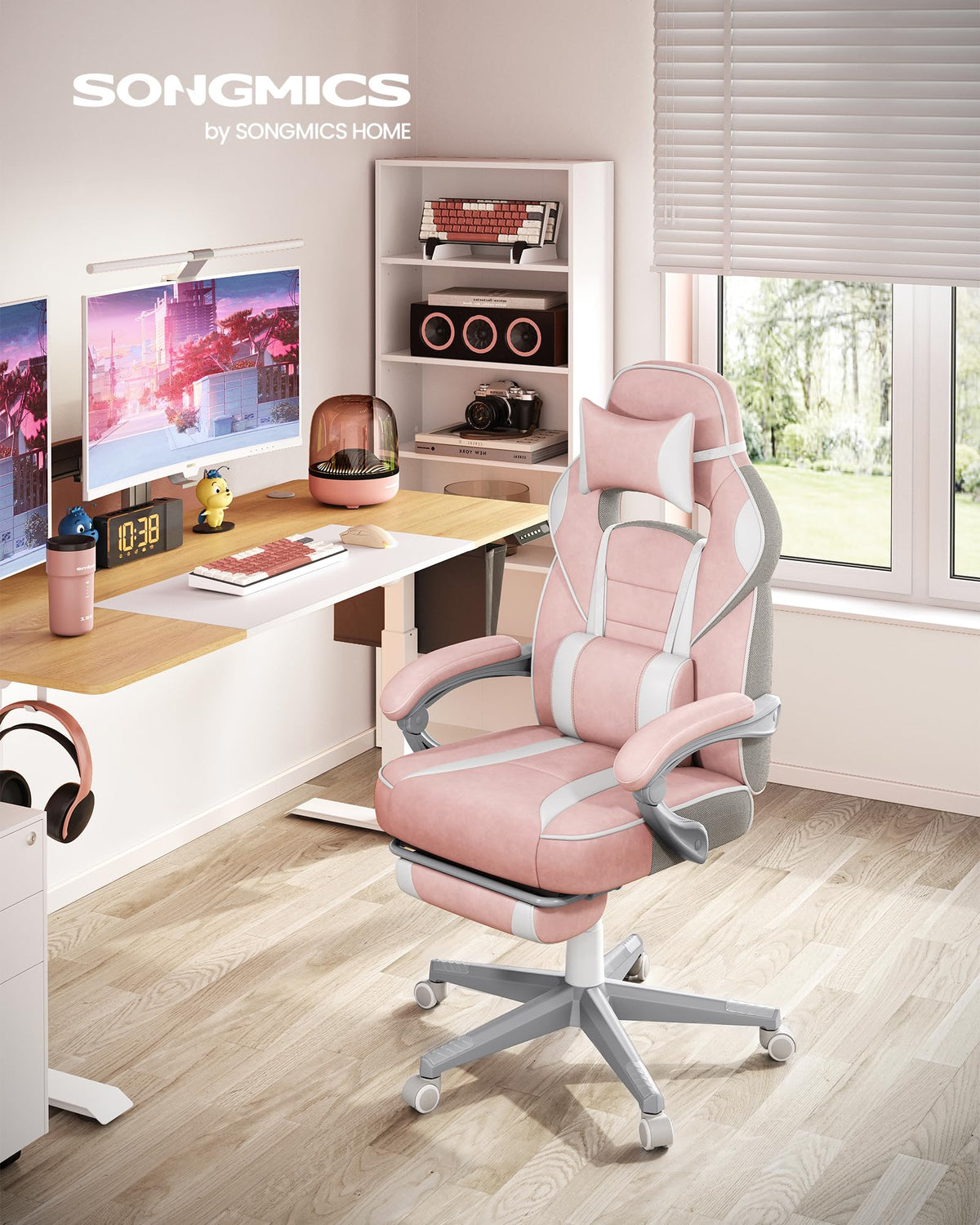 SONGMICS Fauteuil de Bureau Gaming OBG073B03 – Ergonomique, Repose-pieds, Appui-tête, 150 kg