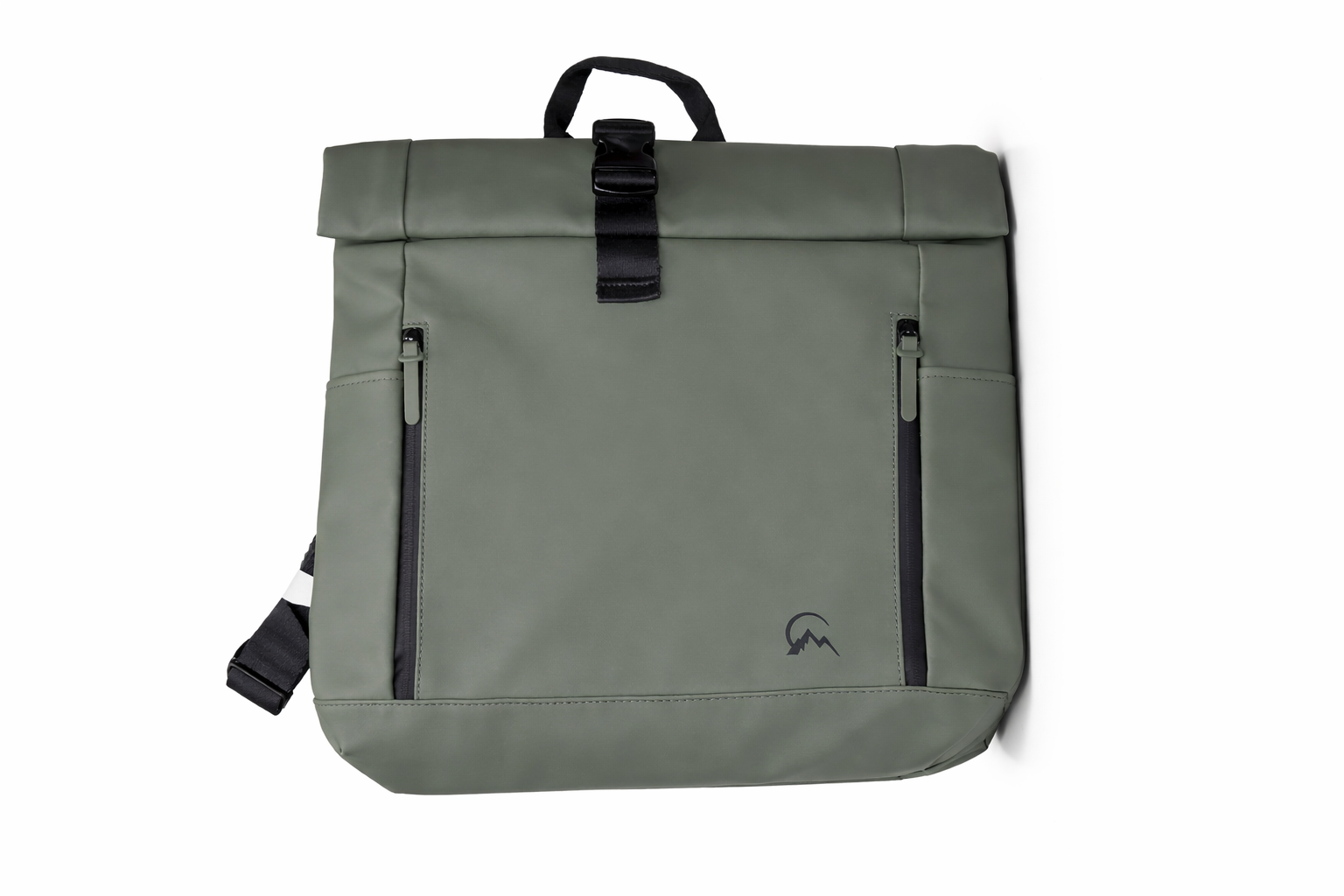 Sac à dos roll-top urbain vert kaki pour ordinateur portable, design minimaliste, fermeture à boucle, poches zippées avant, dos rembourré, sac à dos mixte pour travail, bureau et déplacements