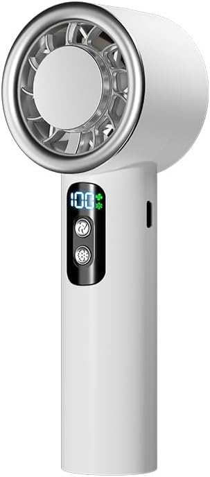 Ventilateur portable avec refroidisseur à glace | Jusqu'à 12 heures de refroidissement | Ventilateur à main de 0 à 100 vitesses | Moteur silencieux puissant de 20 000 tr/min | Mini ventilateur à