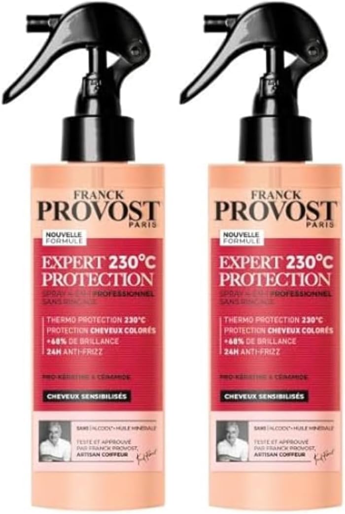 Franck Provost Soin 4-en-1 Sans Rinçage Protection Chaleur 230°C 190ml | Pro-Kératine et Céramide, +68% brillance, Action 24h anti-frizz, Sans alcool éthylique ni huile minérale