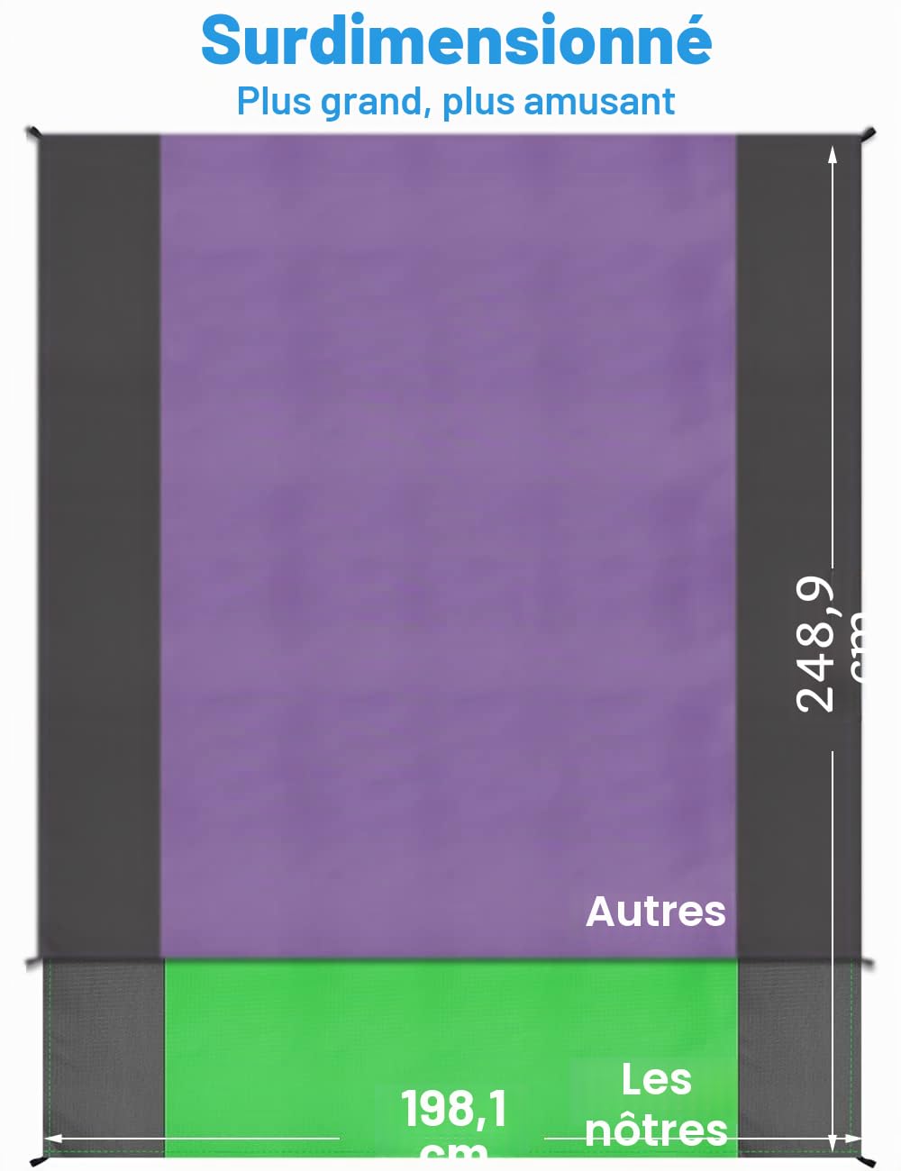 Tapis de Plage Anti-Sable XXL – Jusqu'à 300×275 cm, Imperméable, Compact, 4 Ancres, Polyester 210T – Plage, Camping, Pique-Nique