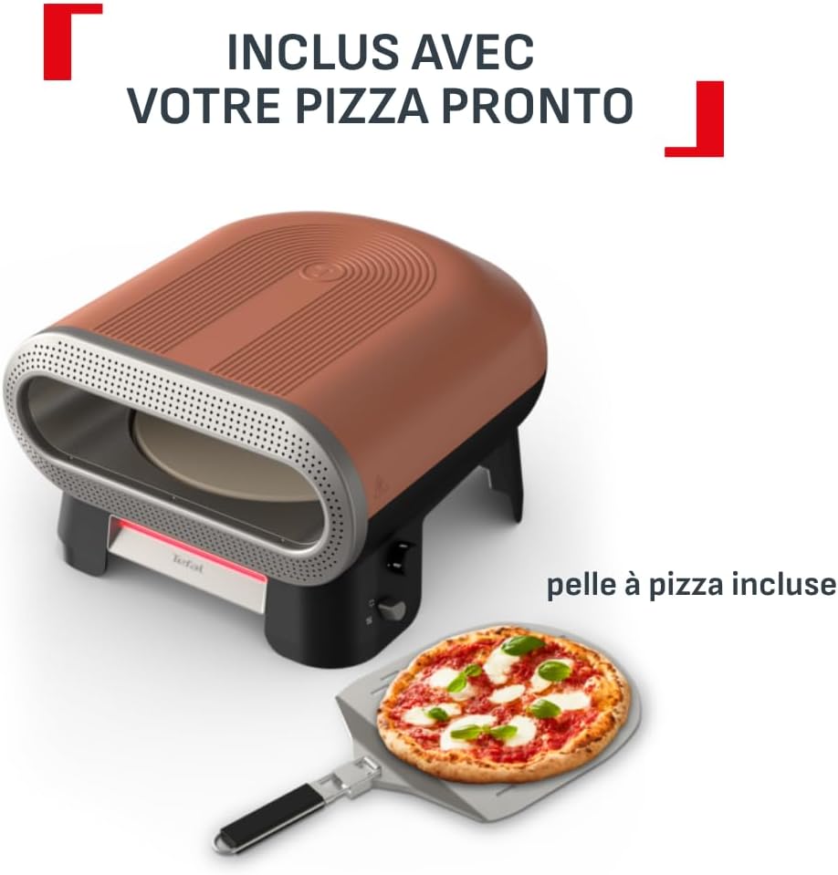 Tefal Pizza Pronto JM600TE0 – Four à Pizza Électrique d'Extérieur 2600W, Pierre Rotative, 400°C