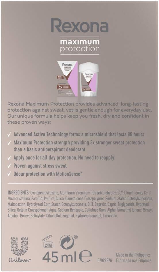 Rexona Maximum Protection Déodorant Femme Stick Clean Scent 45ml – Anti-Transpirant 96h