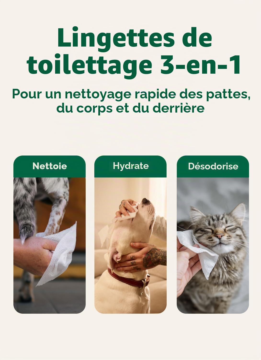 Earth Rated Lingettes hypoallergéniques pour Chiens, nettoyantes et Anti-odeurs, pour Pattes, Corps et arrière-Train, parfaites pour Chiots et Chiens Adultes, sans Parfum, 100 lingettes