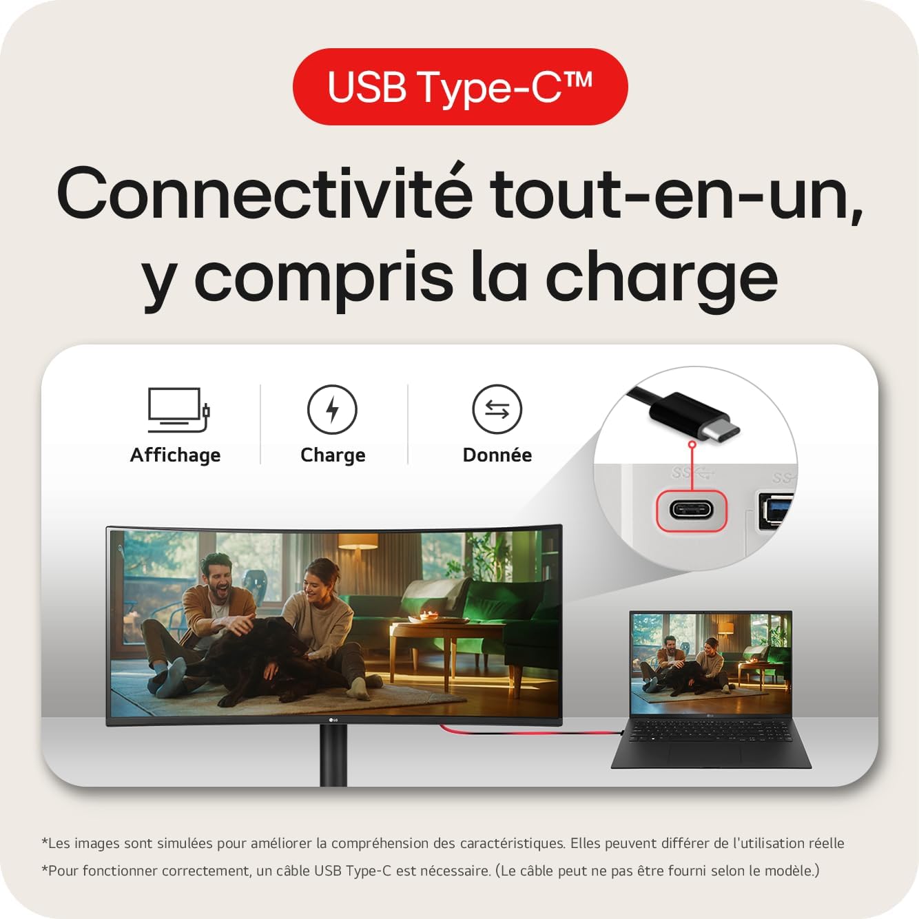 LG UltraWide 34WR55QK-B 34'' – Écran PC 21:9 QHD 3440x1440, Dalle VA 100Hz 5ms, HDR10, sRGB 99%, Réglable en Hauteur, Mode Portrait