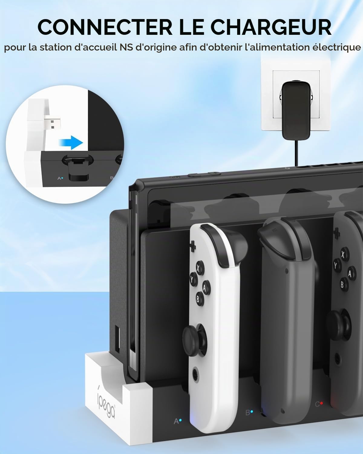 Station de Charge pour Nintendo Switch/OLED Joycon, Blanc | (Non pour Switch 2) FYOUNG Chargeur Joycon avec Indicateurs LED, Dock de Recharge pour Manettes, Sans Fil Nécessaire