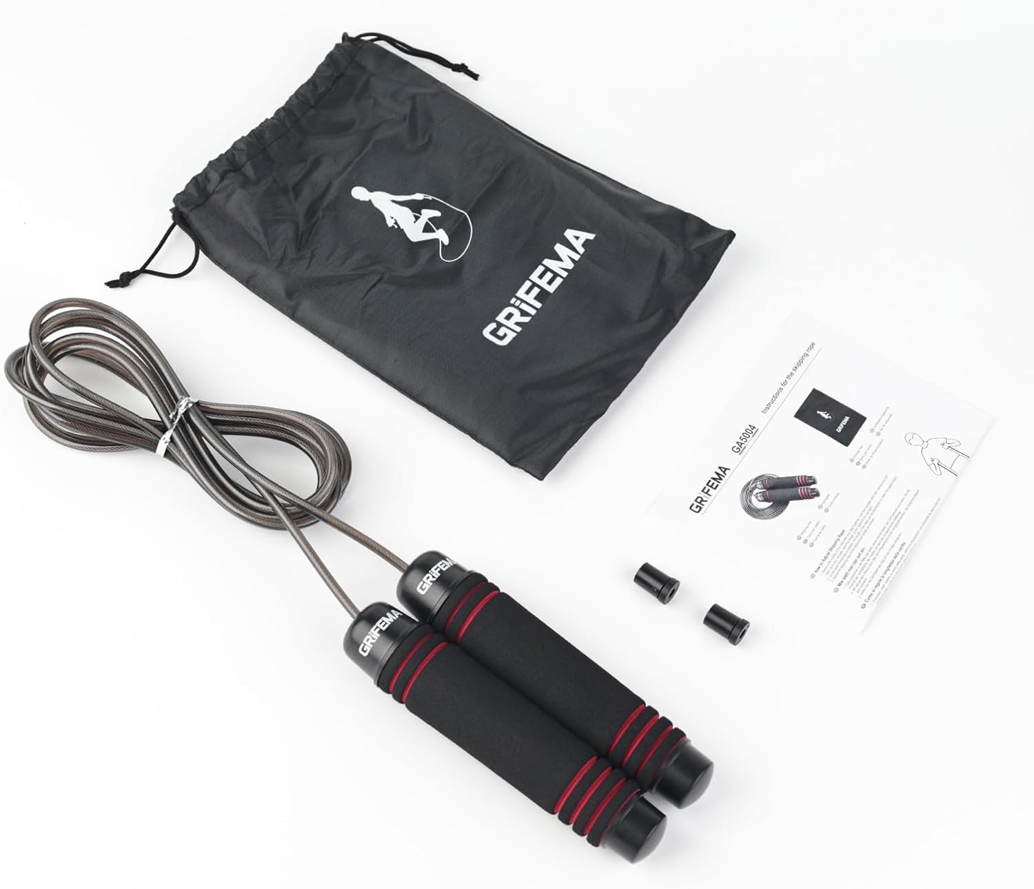 GRIFEMA GA5004, Corde à Sauter, Poignée en Mousse Antidérapante, Outil de Fitness et de Musculation pour Adultes et Enfants pour Faire de l'Exercice à la Maison, Noir