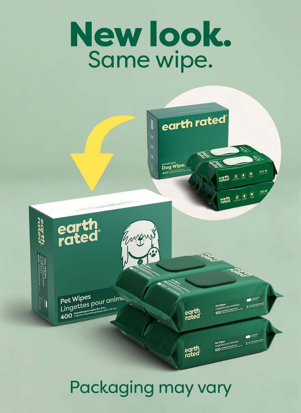 Earth Rated Lingettes hypoallergéniques pour Chiens, nettoyantes et Anti-odeurs, pour Pattes, Corps et arrière-Train, parfaites pour Chiots et Chiens Adultes, sans Parfum, 100 lingettes