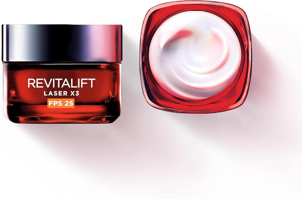 L'Oréal Paris Revitalift Laser X3 - Crème de Jour Anti-Âge FPS 25 - Acide Hyaluronique, Pro-Rétinol & Vitamine C - 50ml