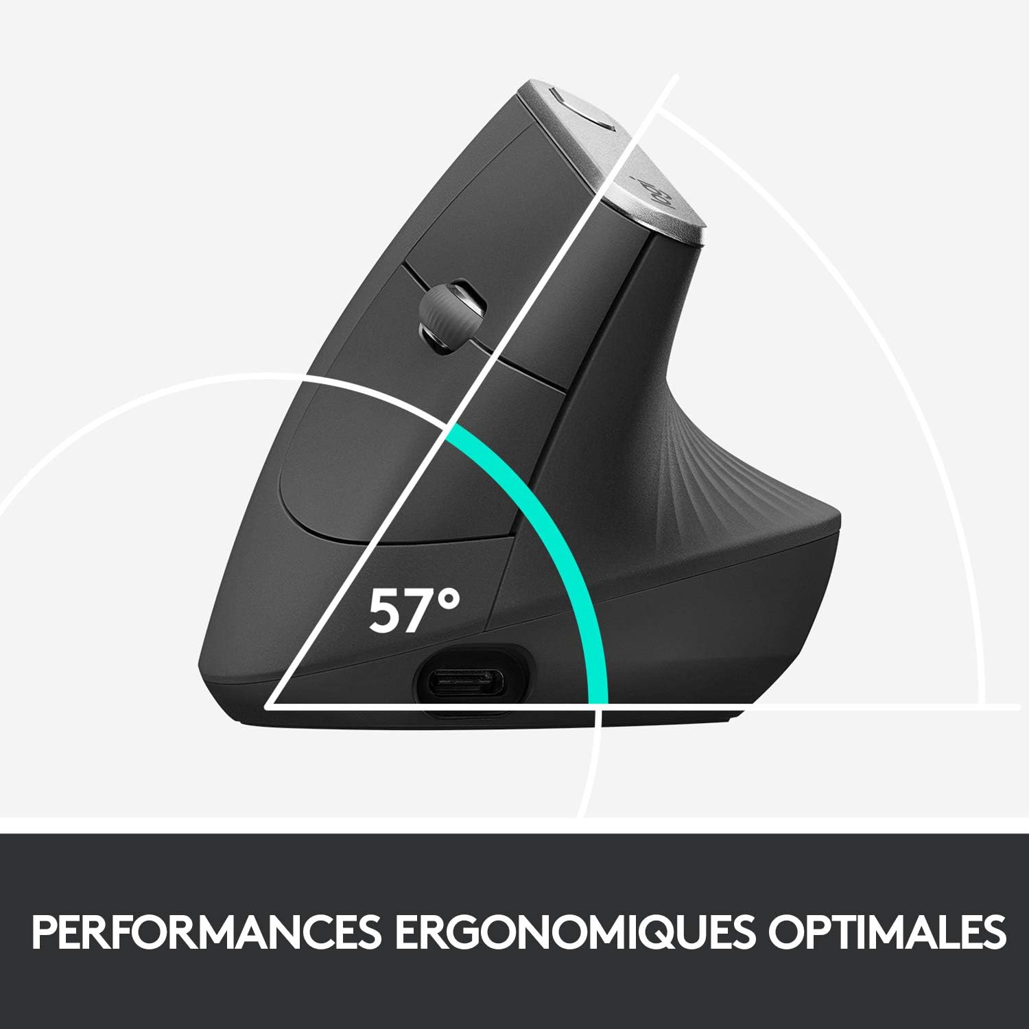 Logitech MX Vertical – Souris Ergonomique Sans Fil Bluetooth & 2,4 GHz, 4000 PPP, Graphite