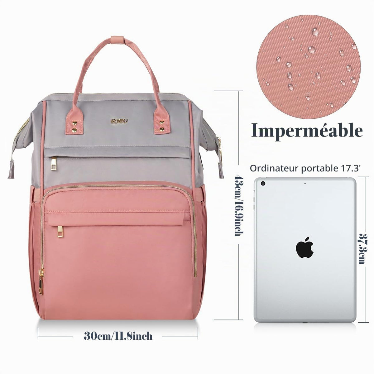 Sac à Dos Femme – Ordinateur Portable 15,6" & 17,3", Port USB, Poche RFID, Grande Capacité – École, Travail, Voyage