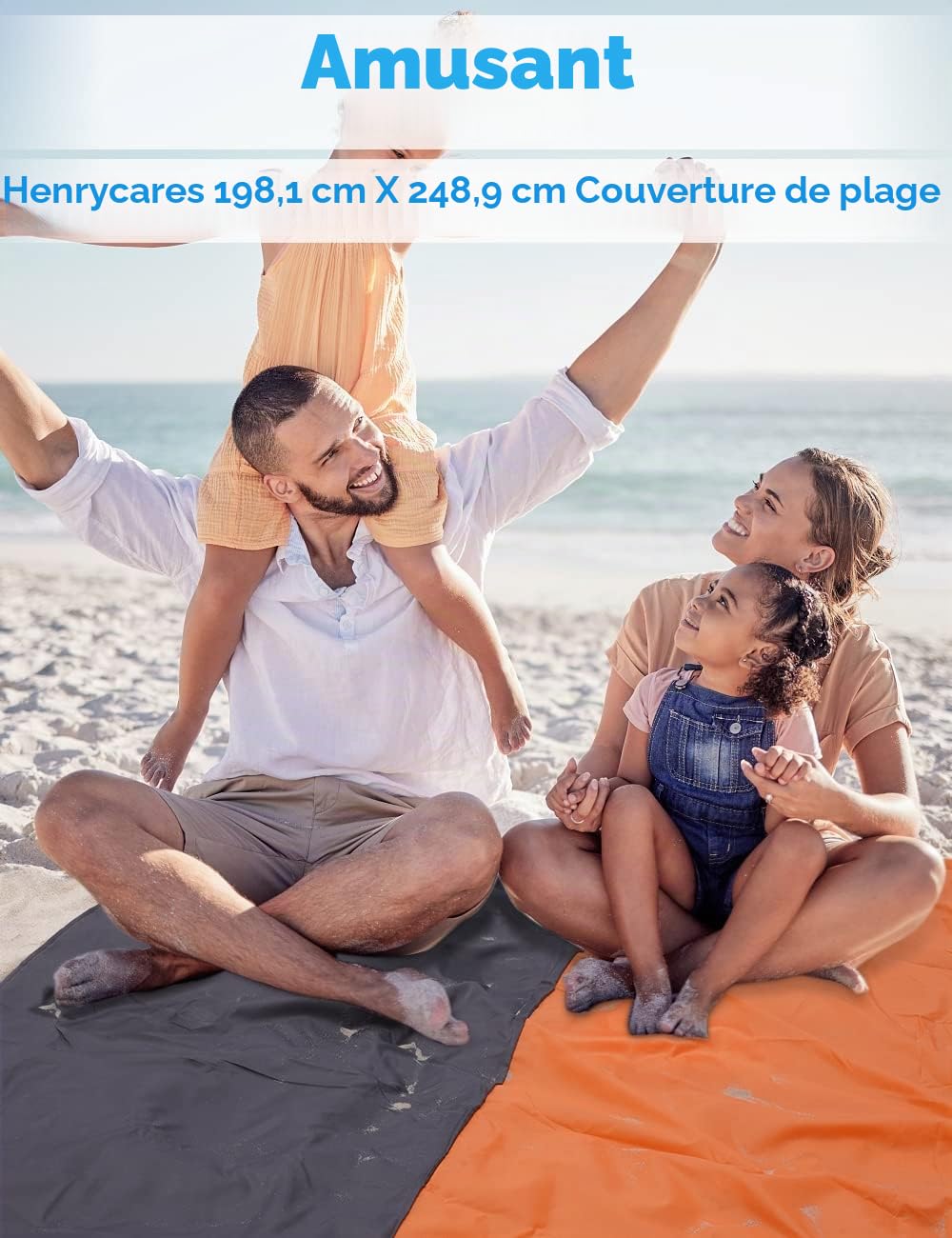 Tapis de Plage Anti-Sable XXL – Jusqu'à 300×275 cm, Imperméable, Compact, 4 Ancres, Polyester 210T – Plage, Camping, Pique-Nique