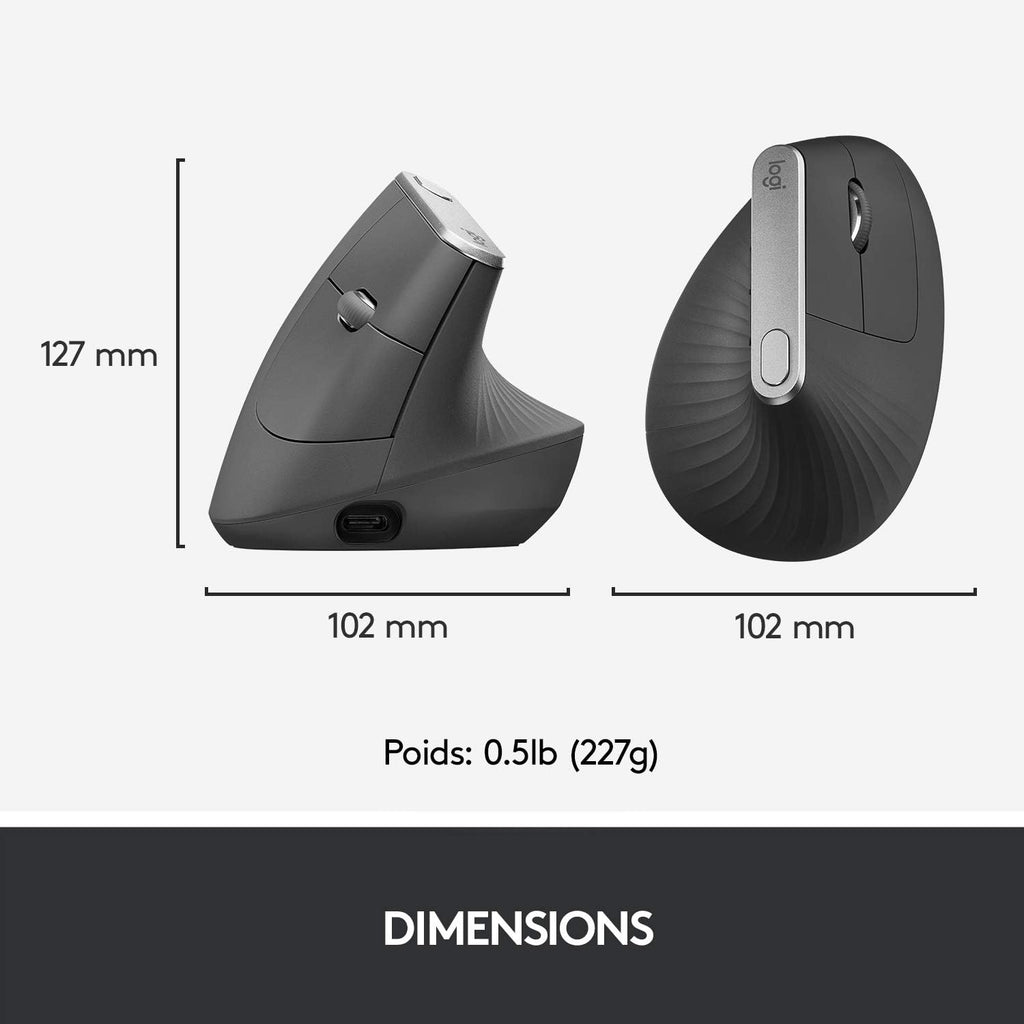 Logitech MX Vertical – Souris Ergonomique Sans Fil Bluetooth & 2,4 GHz, 4000 PPP, Graphite