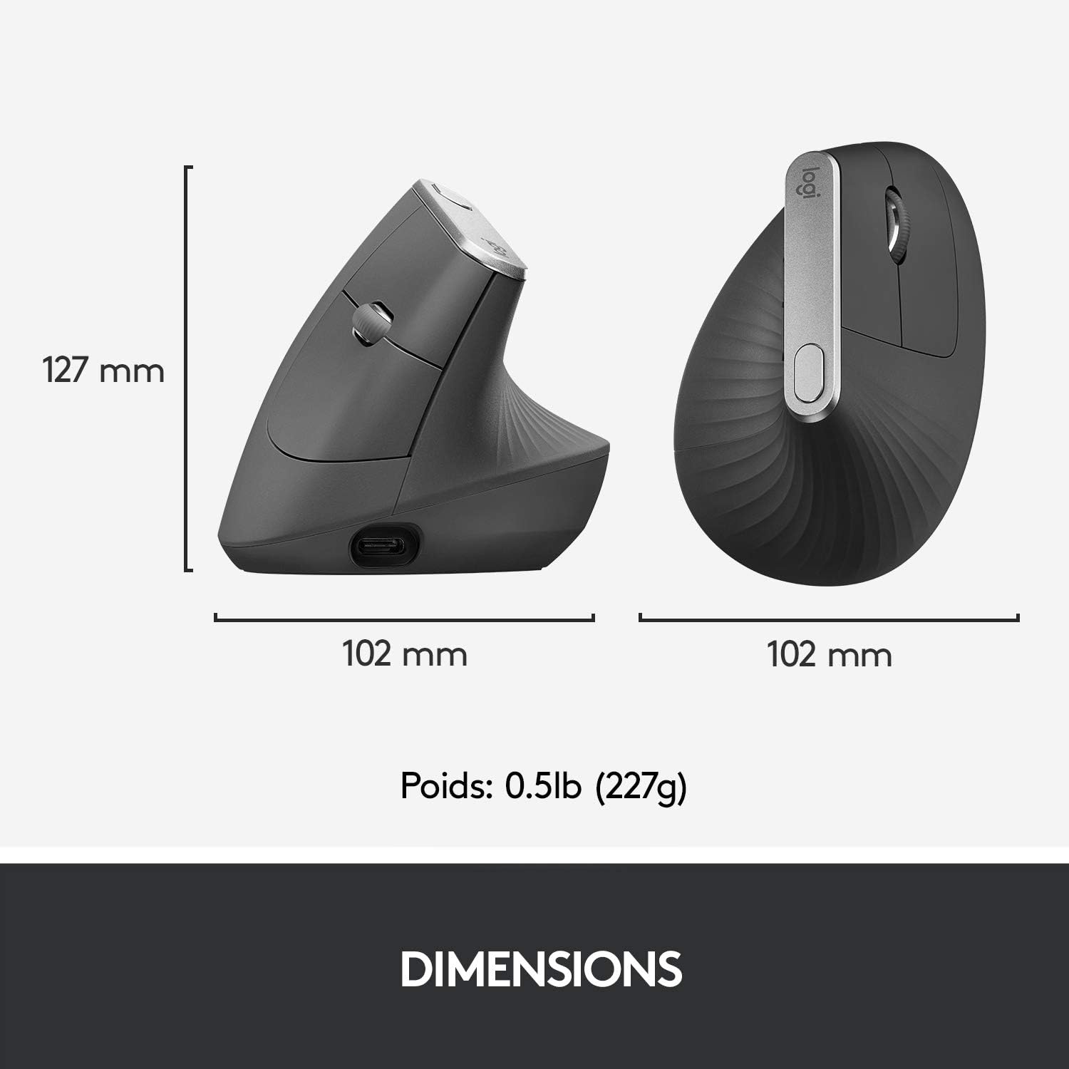 Logitech MX Vertical – Souris Ergonomique Sans Fil Bluetooth & 2,4 GHz, 4000 PPP, Graphite