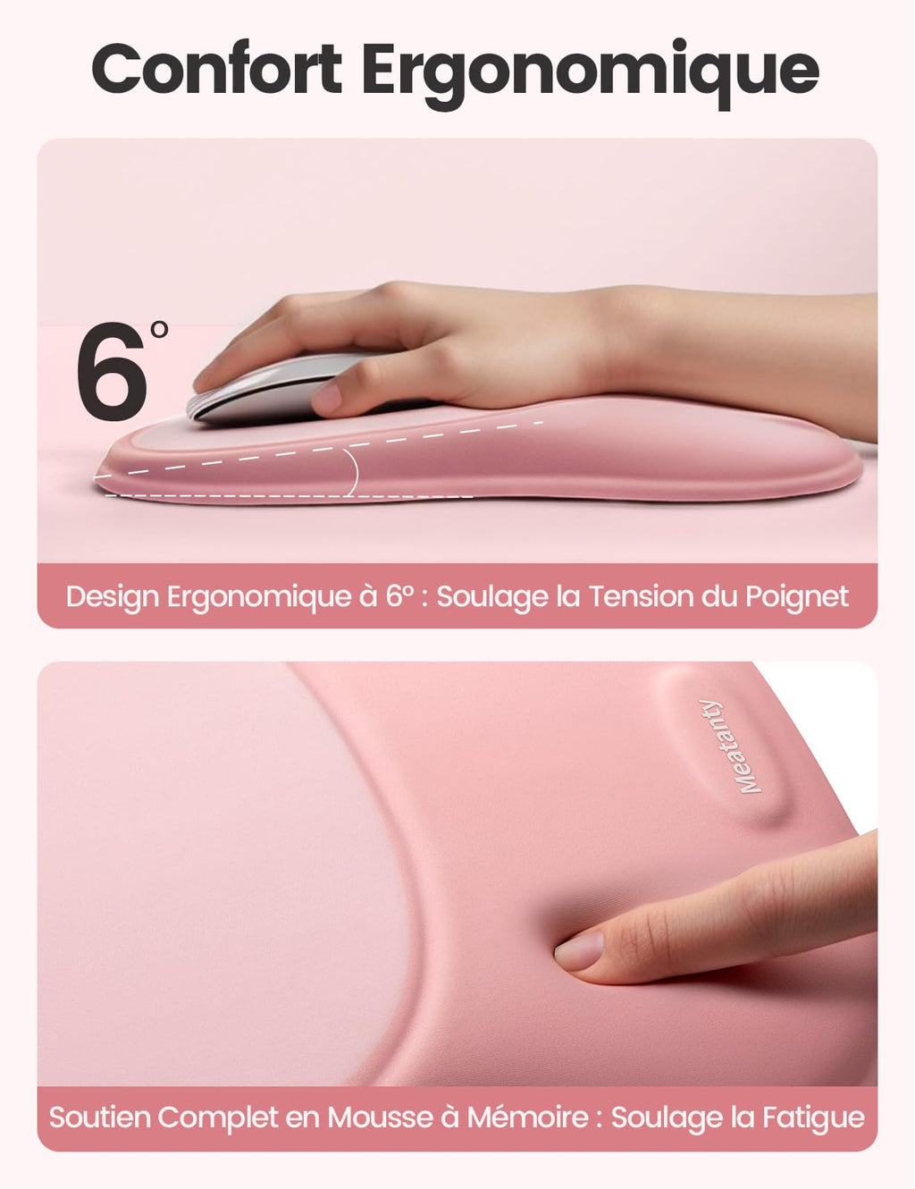 Meatanty Tapis de Souris Ergonomique avec Repose-Poignet en Mousse Mémoire – Antidérapant, Gaming & Bureau