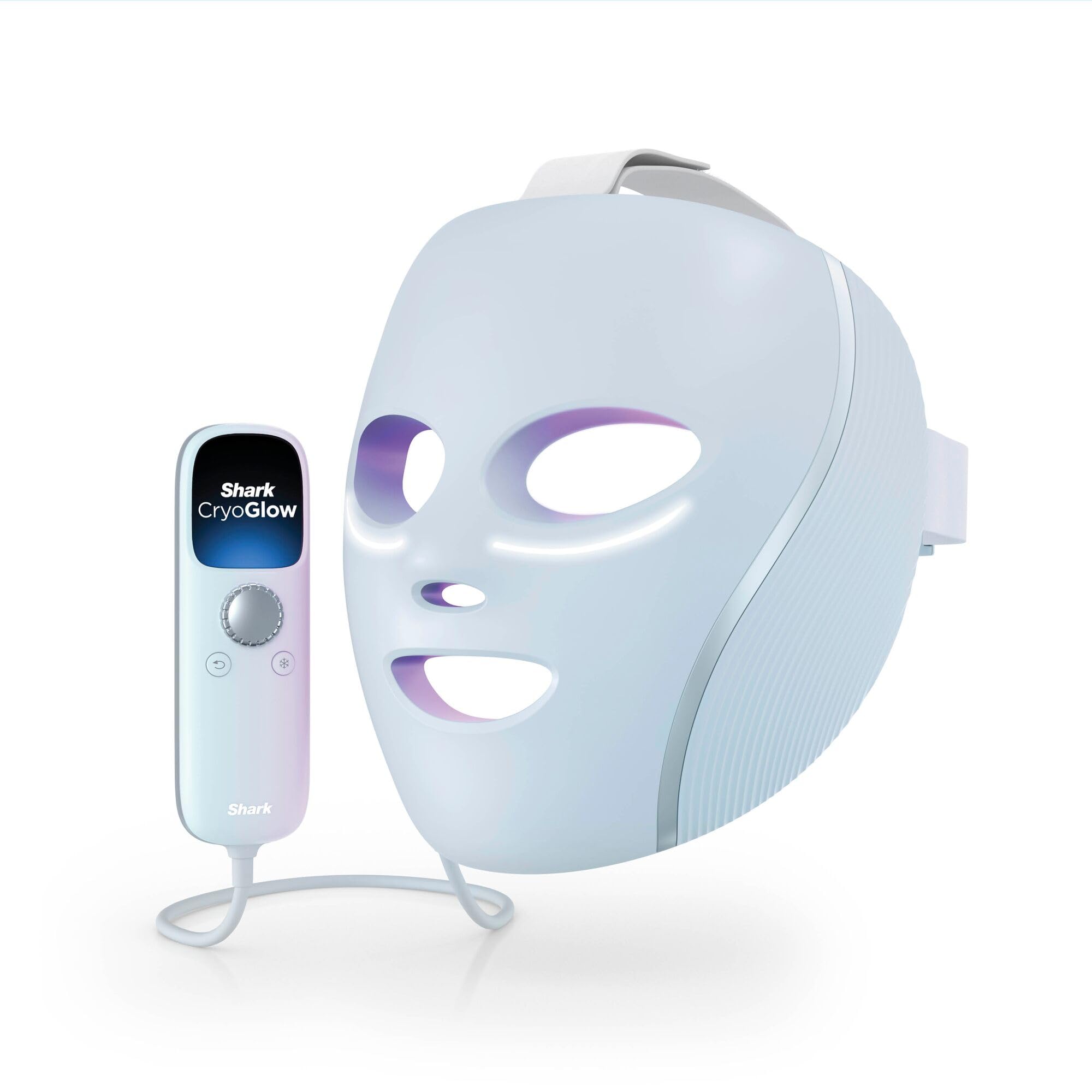 Masque LED Shark CryoGlow avec rafraîchissement du contour des yeux, LED rouge et bleue, Photothérapie par lumière infrarouge, USB-C, Télécommande, Sac de rangement, Sangles réglables