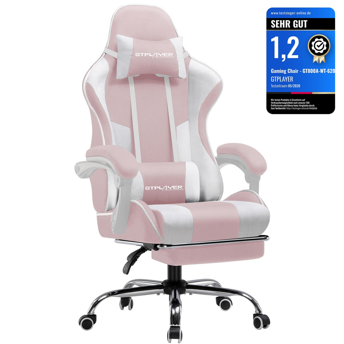 GTPLAYER Chaise Gaming Ergonomique, Fauteuil Gamer, Chaise Bureau, Dossier réglable à 135°, Hauteur Réglable, Repose-Pieds rétractables, Simili Cuir, Supporte 150 kg, Bleu