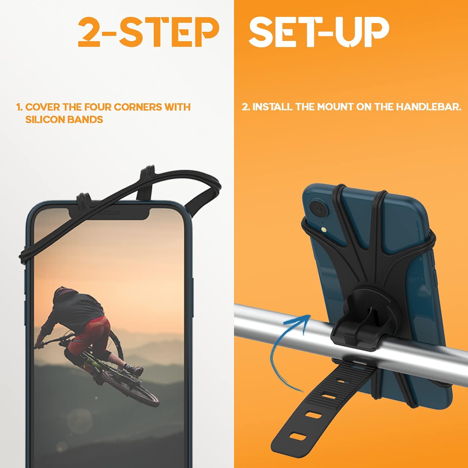 ByKing Support de téléphone pour vélo rotatif à 360 ° pour smartphones jusqu'à 16,7 cm Support de téléphone pour vélo moto scooter chariot Silicone anti-vibration
