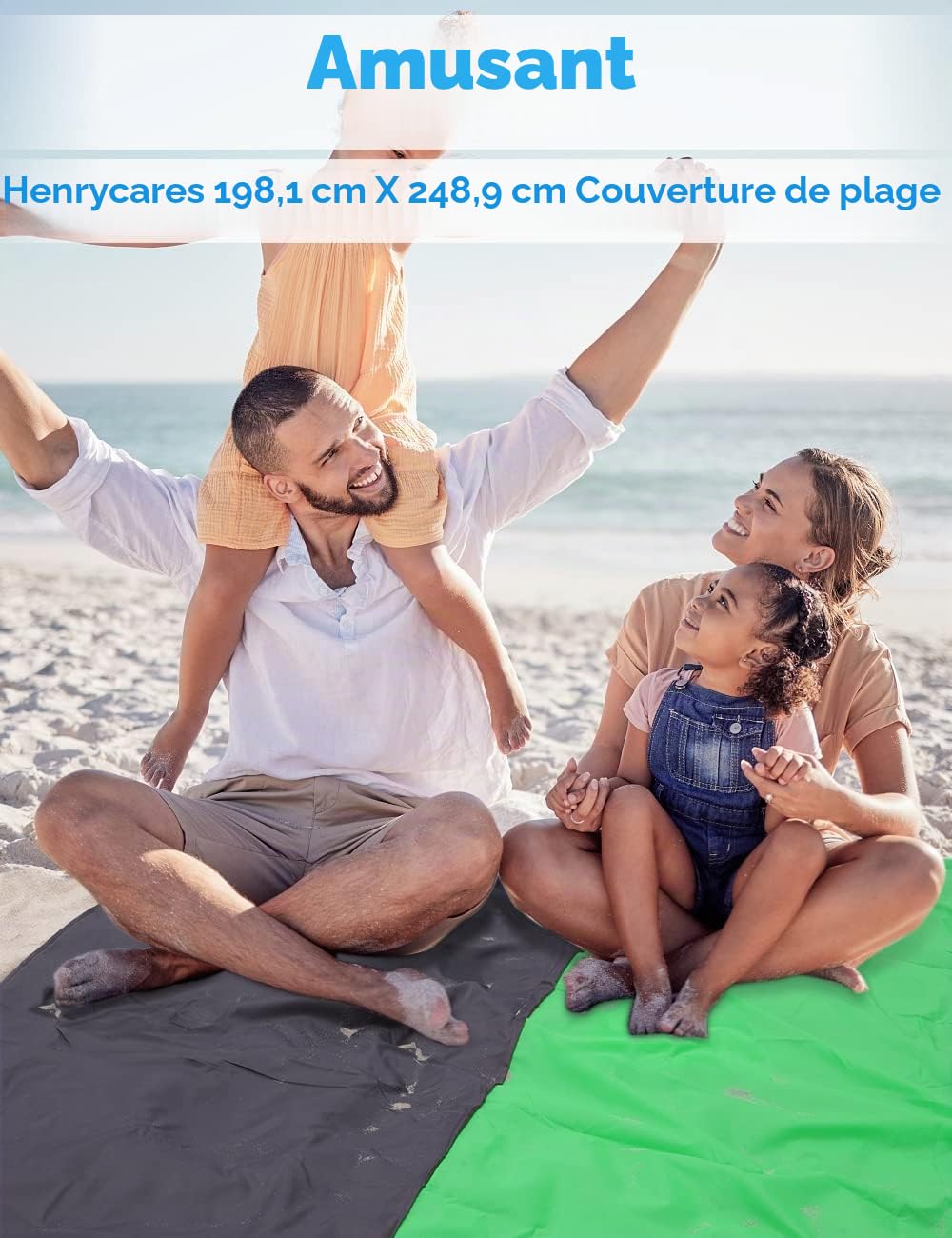 Tapis de Plage Anti-Sable XXL – Jusqu'à 300×275 cm, Imperméable, Compact, 4 Ancres, Polyester 210T – Plage, Camping, Pique-Nique