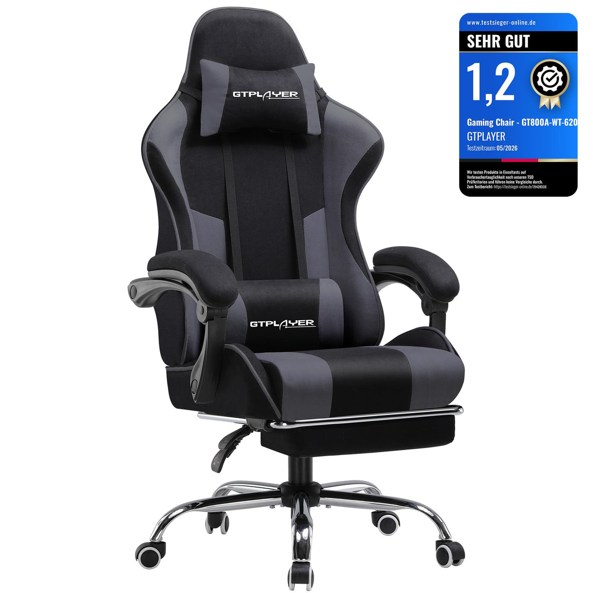 GTPLAYER Chaise Gaming Ergonomique, Fauteuil Gamer, Chaise Bureau, Dossier réglable à 135°, Hauteur Réglable, Repose-Pieds rétractables, Simili Cuir, Supporte 150 kg, Bleu