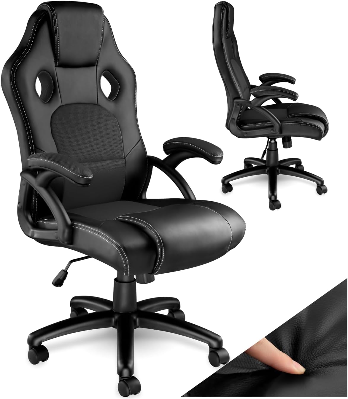 TecTake® Chaise de Bureau Fauteuil de Bureau Fauteuil pivotant Design Chaise Gaming, Siege Ergonomique, Fauteuil avec Accoudoirs, Rembourrage épais, Roulette, Hauteur réglable Teletravail