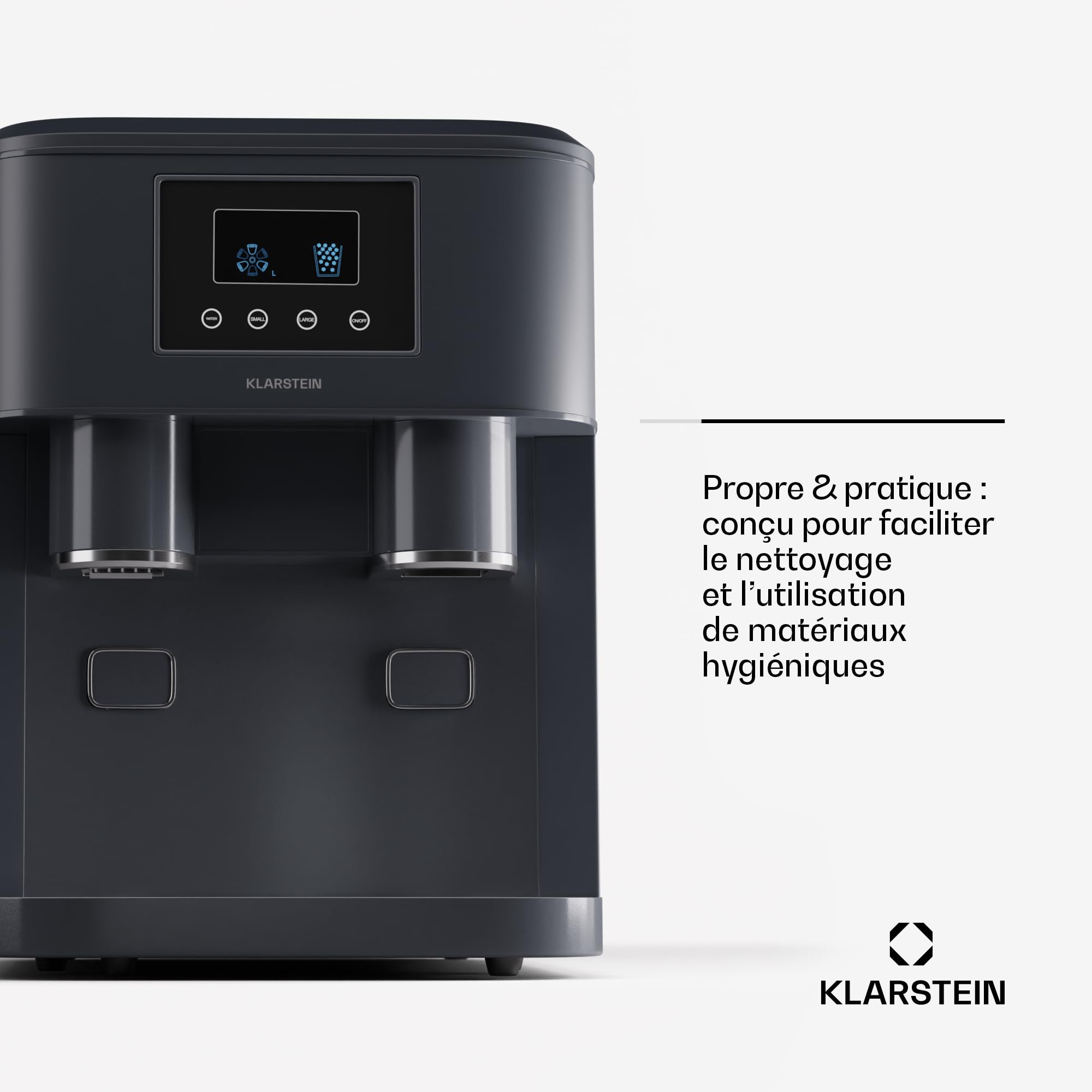Klarstein Eiszeit Crush Machine à Glaçons Argent – réservoir 1,8 L, 15 kg/24 h, glaçons en 12 min, ~16/cycle | Glace pilée, écran tactile, alarmes