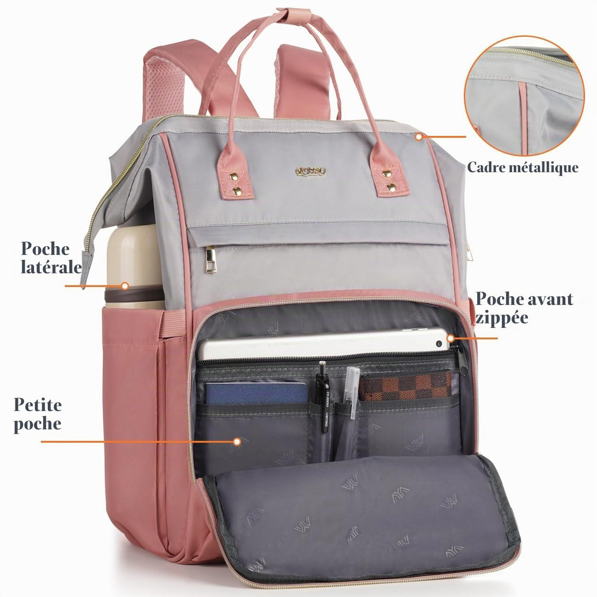 Sac à Dos Femme – Ordinateur Portable 15,6" & 17,3", Port USB, Poche RFID, Grande Capacité – École, Travail, Voyage
