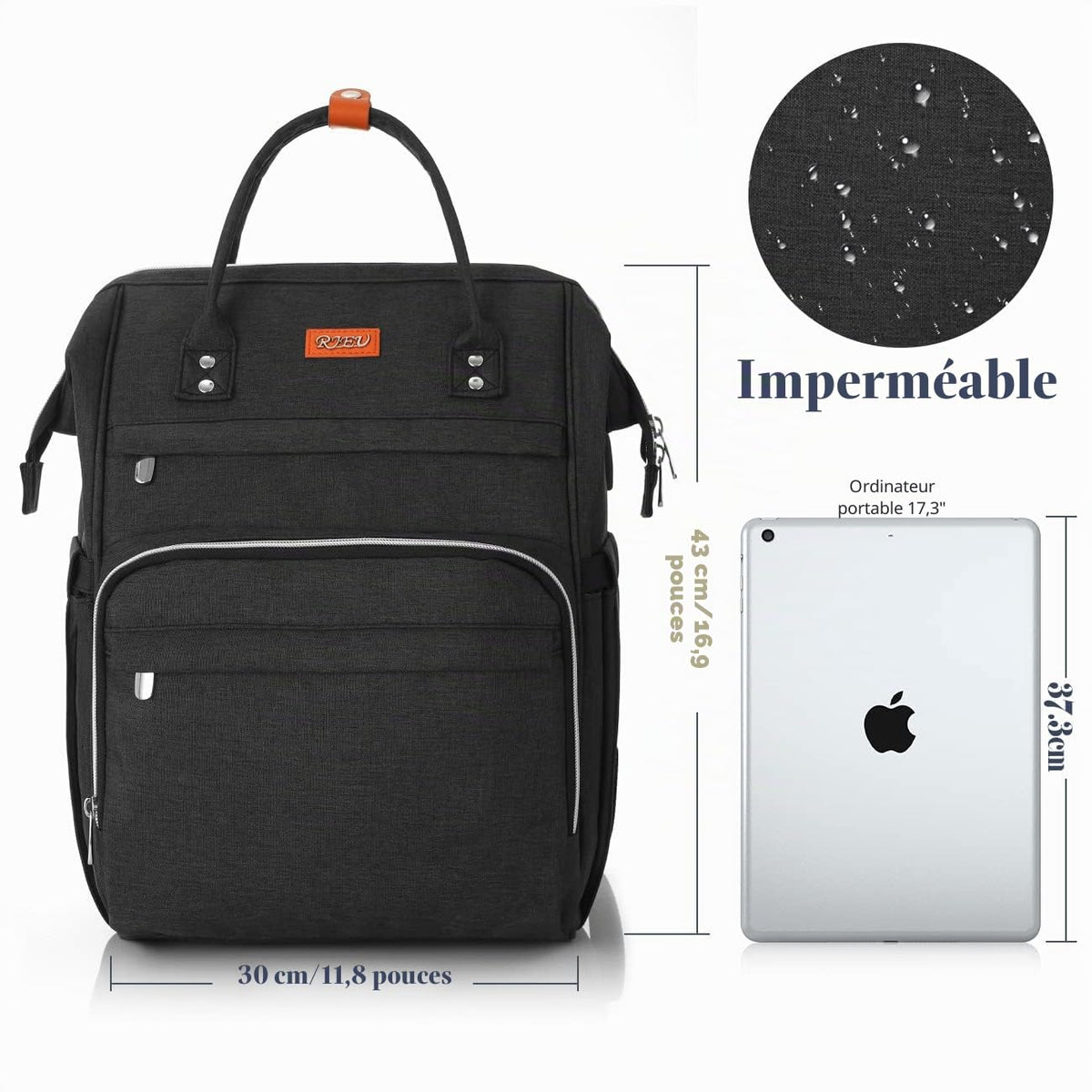 Sac à Dos Femme – Ordinateur Portable 15,6" & 17,3", Port USB, Poche RFID, Grande Capacité – École, Travail, Voyage