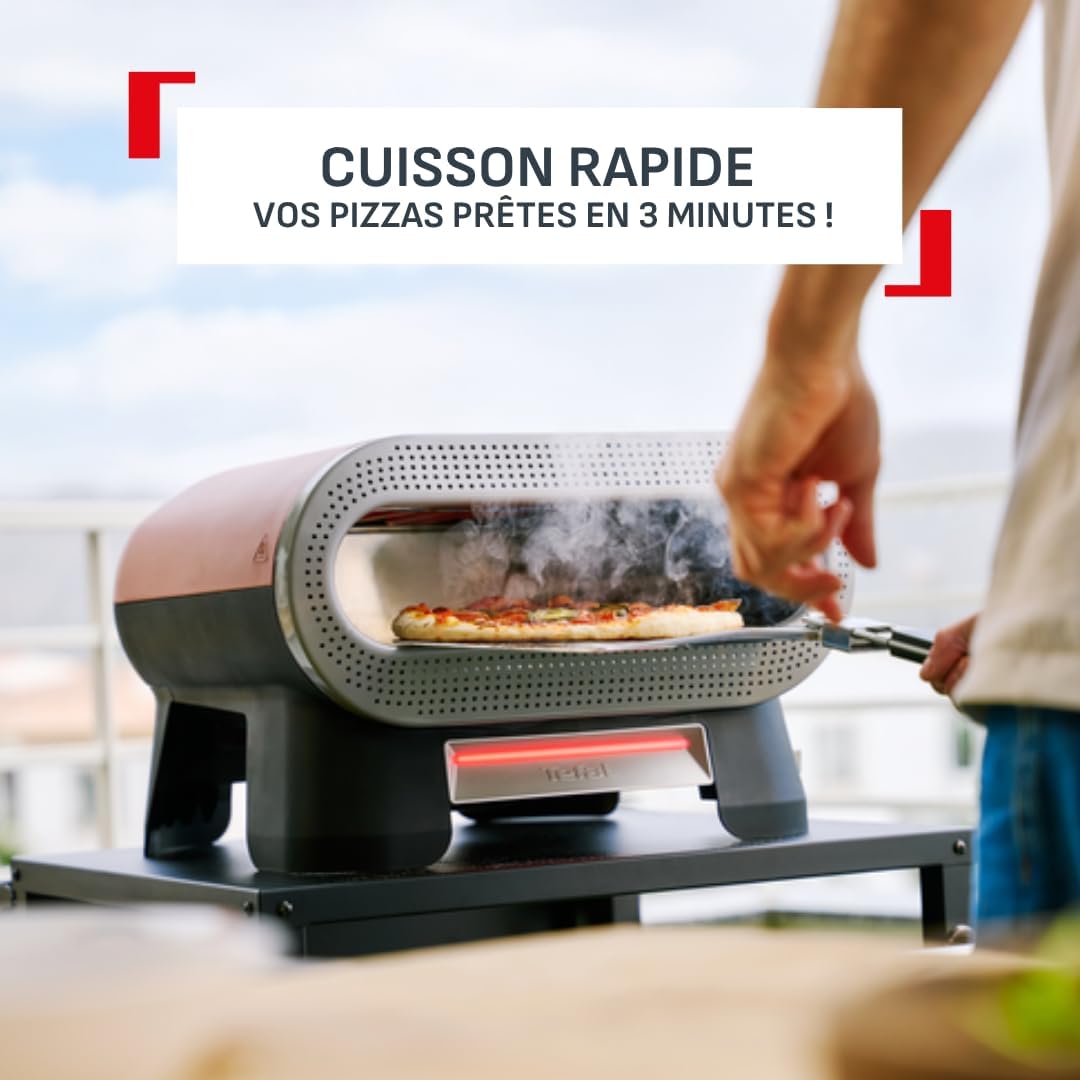 Tefal Pizza Pronto JM600TE0 – Four à Pizza Électrique d'Extérieur 2600W, Pierre Rotative, 400°C