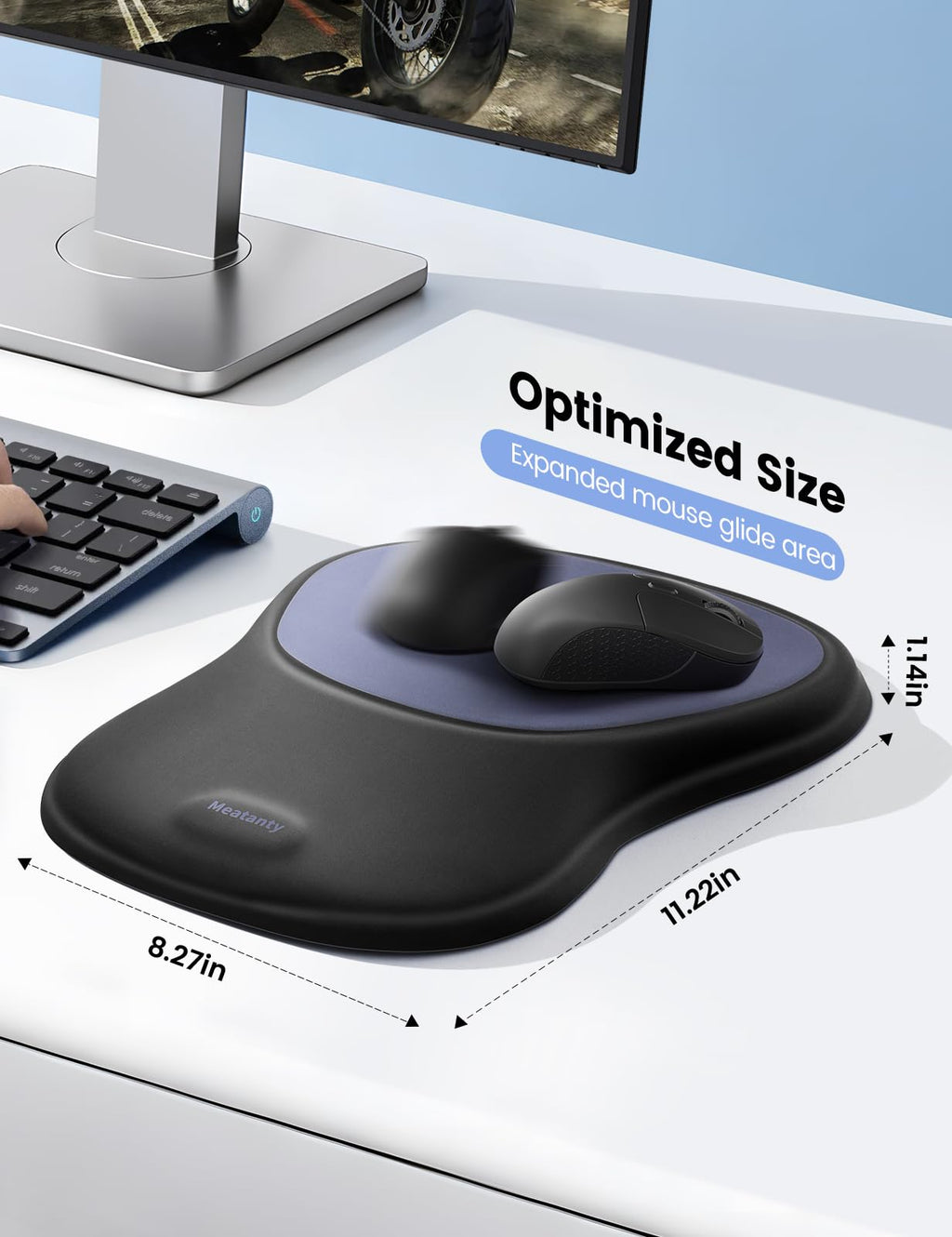 Meatanty Tapis de Souris Ergonomique avec Repose-Poignet en Mousse Mémoire – Antidérapant, Gaming & Bureau