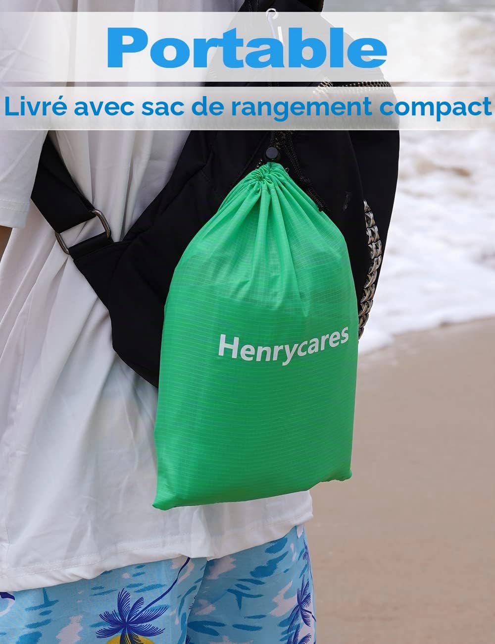 Tapis de Plage Anti-Sable XXL – Jusqu'à 300×275 cm, Imperméable, Compact, 4 Ancres, Polyester 210T – Plage, Camping, Pique-Nique