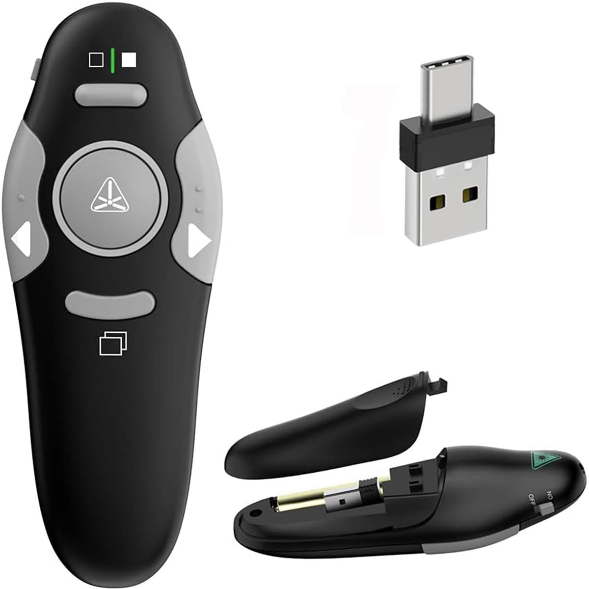 Présentateur Sans Fil 2,4 GHz – Pointeur Laser, 5 Boutons, 100 m, Plug & Play – PowerPoint, Google Slides, Keynote, PC & Mac