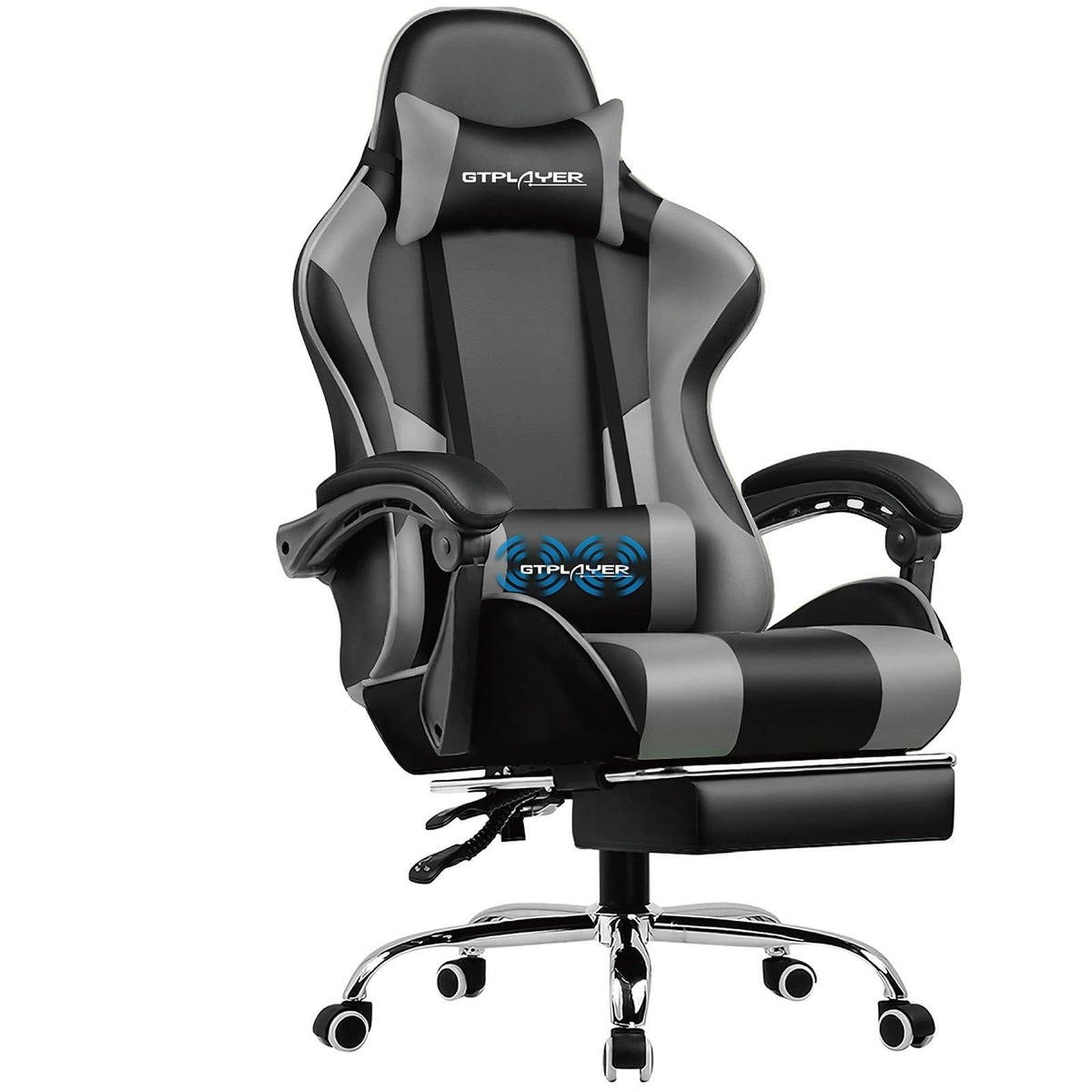 GTPLAYER Chaise Gaming Ergonomique, Fauteuil Gamer, Chaise Bureau, Dossier réglable à 135°, Hauteur Réglable, Repose-Pieds rétractables, Simili Cuir, Supporte 150 kg, Bleu