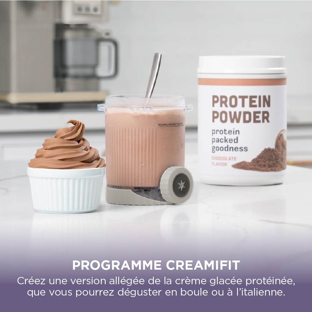 NINJA CREAMi Sorbetière Scoop and Swirl avec 2 pots, 13 modes pour réaliser crèmes glacées, glaces à l’italienne, gelatos, sorbets, milkshakes et plus, option Extra, Stone/Or NC701EUSTGD