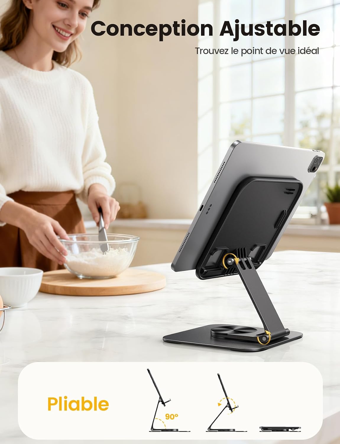 Lamicall Support Tablette Bureau – Base Rotative 360°, Design Ultrafin 15 mm, Double Axe
