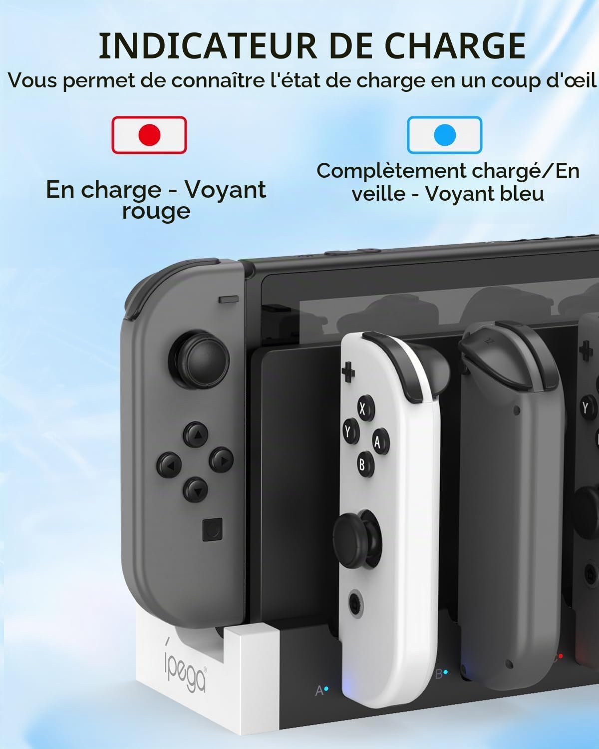 Station de Charge pour Nintendo Switch/OLED Joycon, Blanc | (Non pour Switch 2) FYOUNG Chargeur Joycon avec Indicateurs LED, Dock de Recharge pour Manettes, Sans Fil Nécessaire