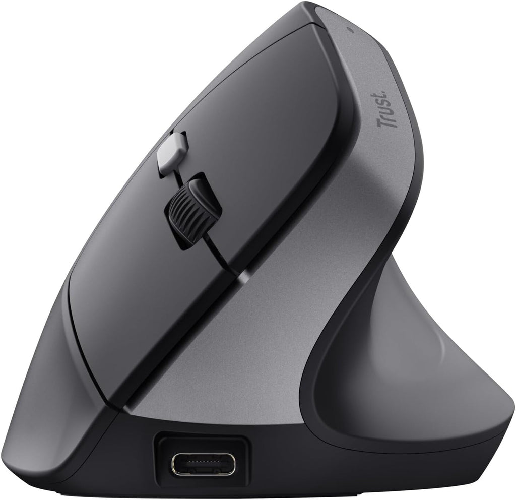 Trust Yuno Souris Ergonomique Verticale sans Fil Rechargeable – Angle 57°, 3 Mois Autonomie, Plastique Recyclé, PC & Mac