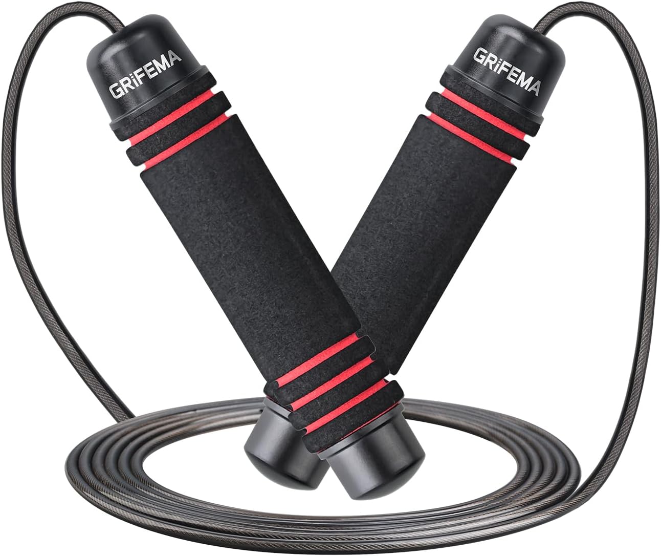 GRIFEMA GA5004, Corde à Sauter, Poignée en Mousse Antidérapante, Outil de Fitness et de Musculation pour Adultes et Enfants pour Faire de l'Exercice à la Maison, Noir
