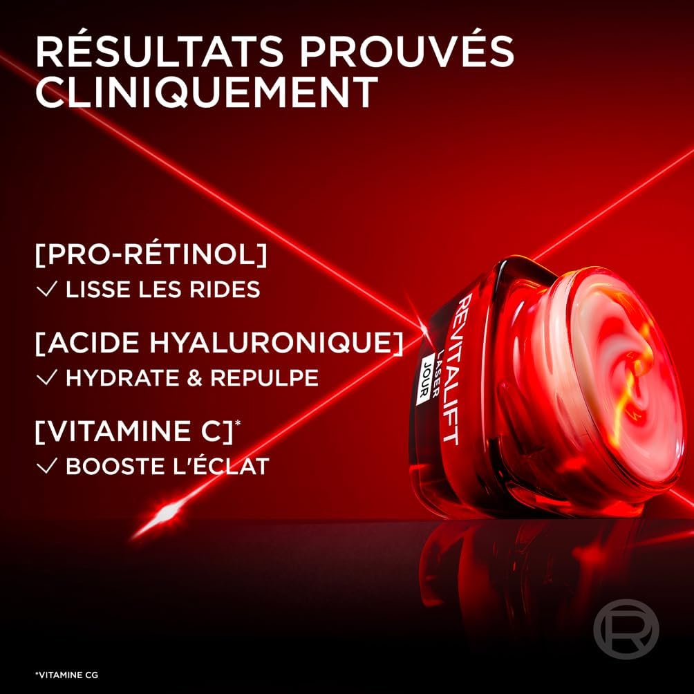 L'Oréal Paris Revitalift Laser X3 - Crème de Jour Anti-Âge FPS 25 - Acide Hyaluronique, Pro-Rétinol & Vitamine C - 50ml