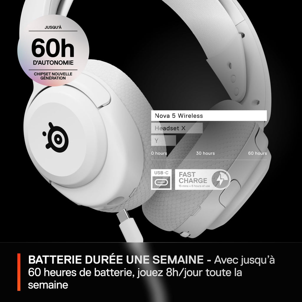 SteelSeries Arctis Nova 5 – Casque Gaming Sans Fil | 60h Batterie | 2,4GHz/BT | Micro ClearCast 2.X