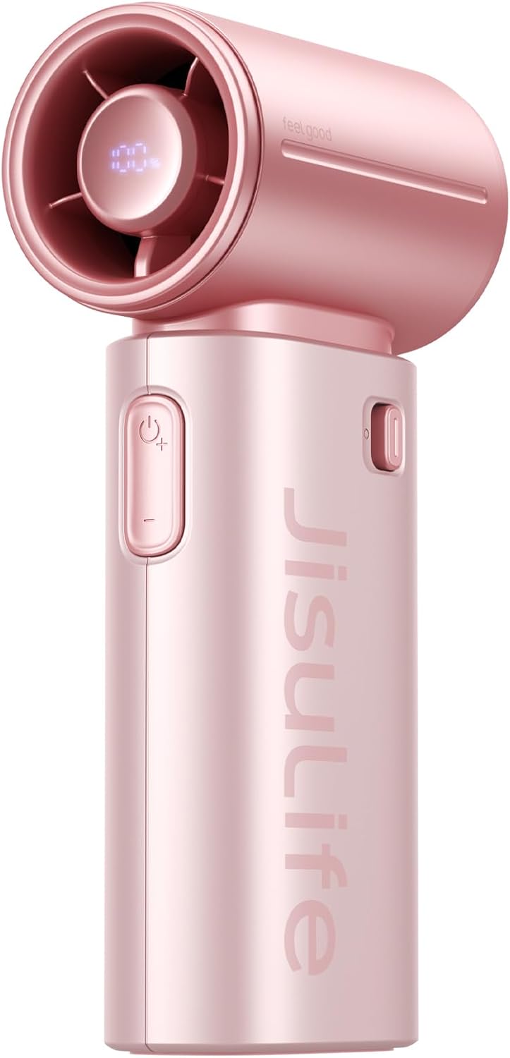 JISULIFE Ventilateur Portable, Turbo Power High Speed Air [18h Max temps de Refroidissement], vent à 5 Vitesses, Rechargeable de 5000 mAh, Design de Poche, Ventilateur Personnel pour Voyagee Noir