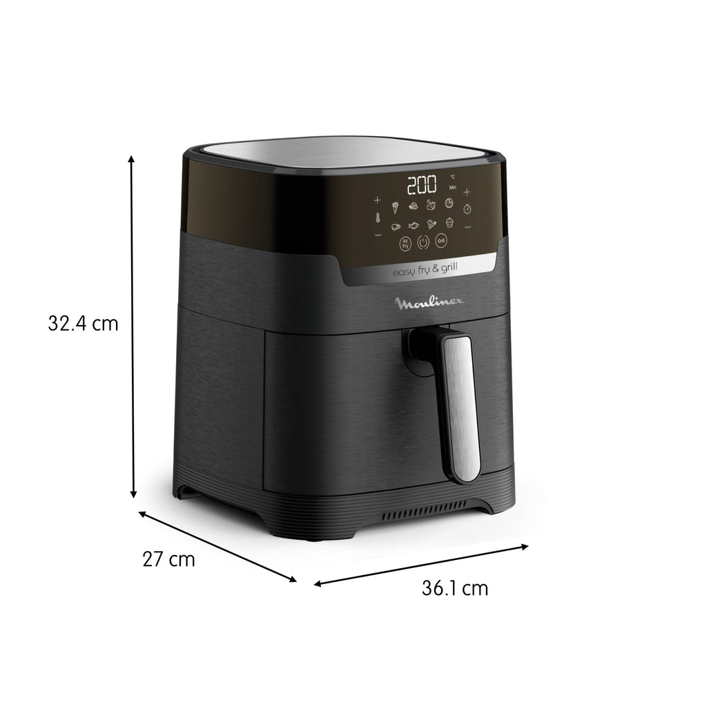 Moulinex Friteuse sans huile + Gril, Capacité XL 4,6L, Jusqu'à 6 personnes, 8 Programmes automatiques, Air Fryer, Ecran tactile digital, Température réglable, Easy Fry & Grill 2en1, EZ505810