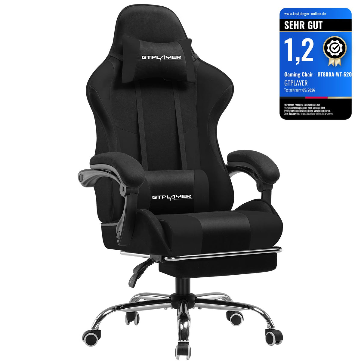GTPLAYER Chaise Gaming Ergonomique, Fauteuil Gamer, Chaise Bureau, Dossier réglable à 135°, Hauteur Réglable, Repose-Pieds rétractables, Simili Cuir, Supporte 150 kg, Bleu