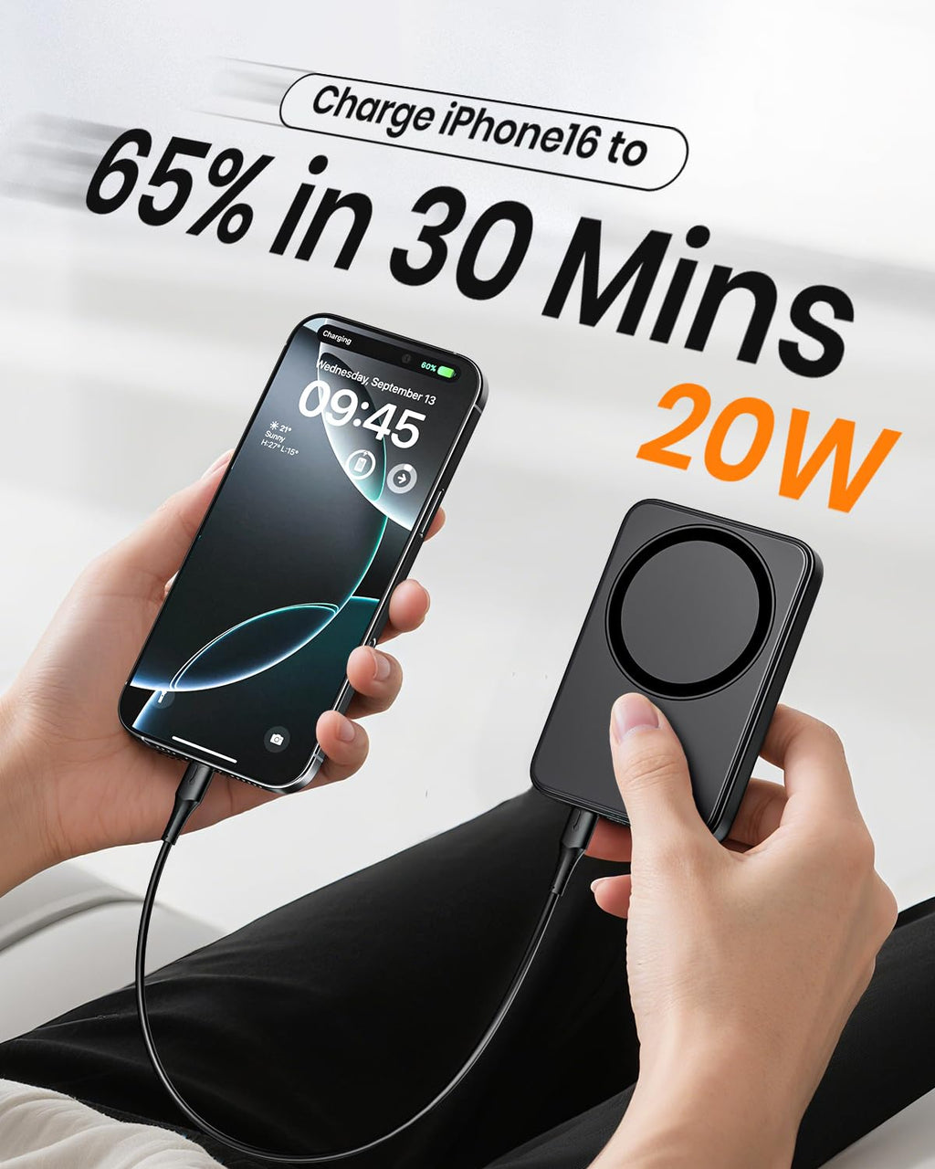 A ADDTOP Magnétique Batterie Externe 10000mAh, 20W USB-C & 15W sans Fil Charge Rapide for Magnet Powerbank Portable Chargeur Con LED Compatible avec iPhone 17 16 15 14 13 12 Séries