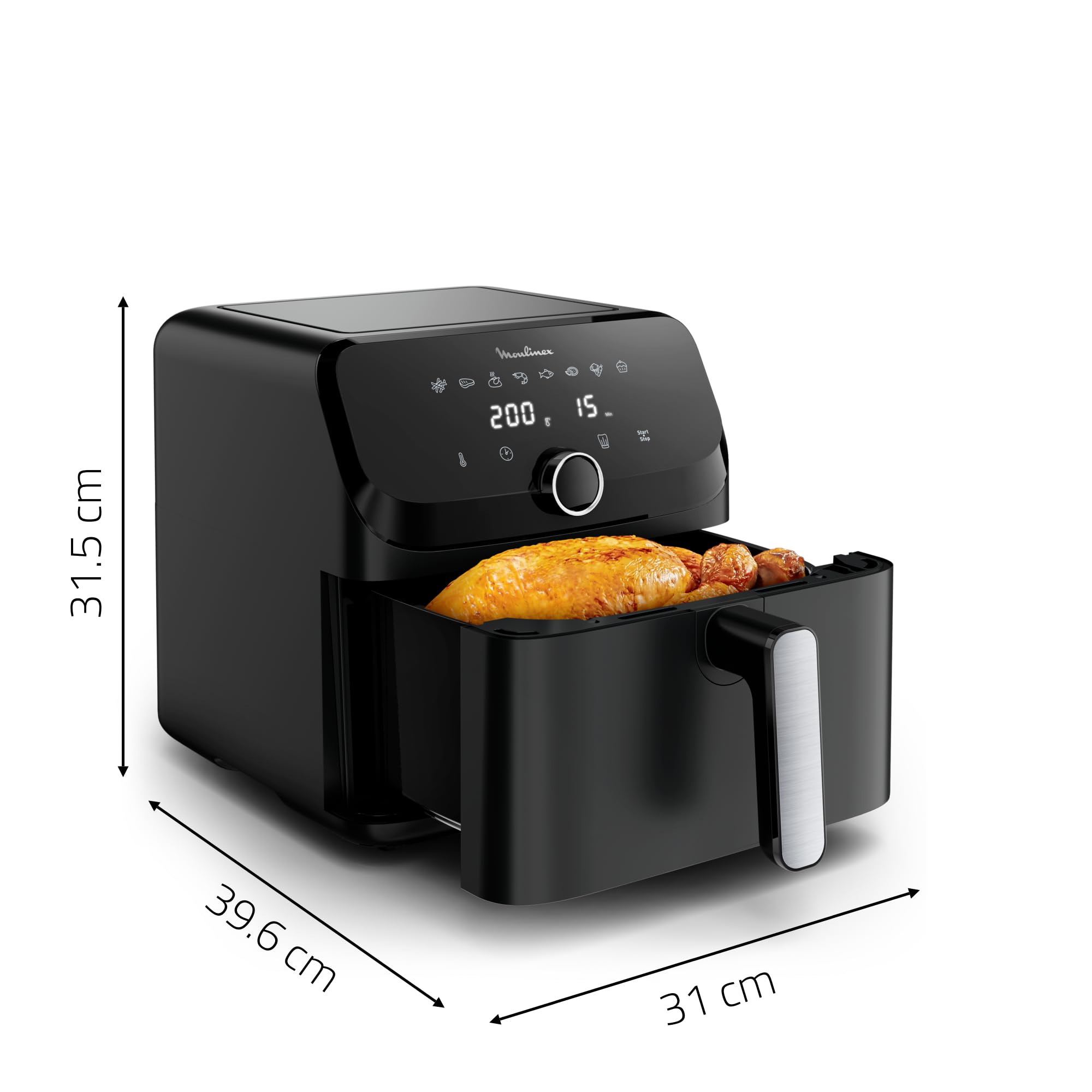 Moulinex Friteuse sans huile + Gril, Capacité XL 4,6L, Jusqu'à 6 personnes, 8 Programmes automatiques, Air Fryer, Ecran tactile digital, Température réglable, Easy Fry & Grill 2en1, EZ505810